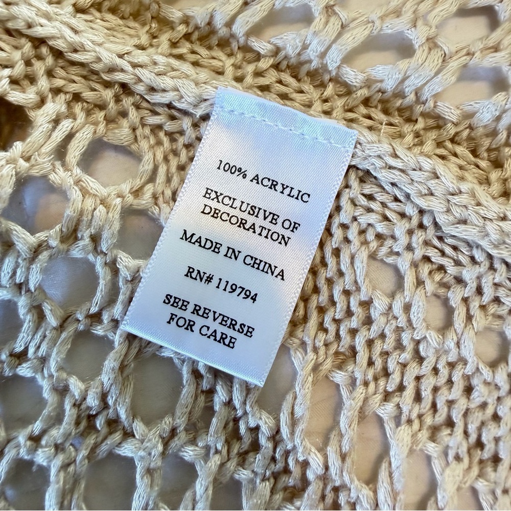 Artesia Cream Crochet Fringe small boho knit beach coverup cardigan festival - Picture 9 of 9
